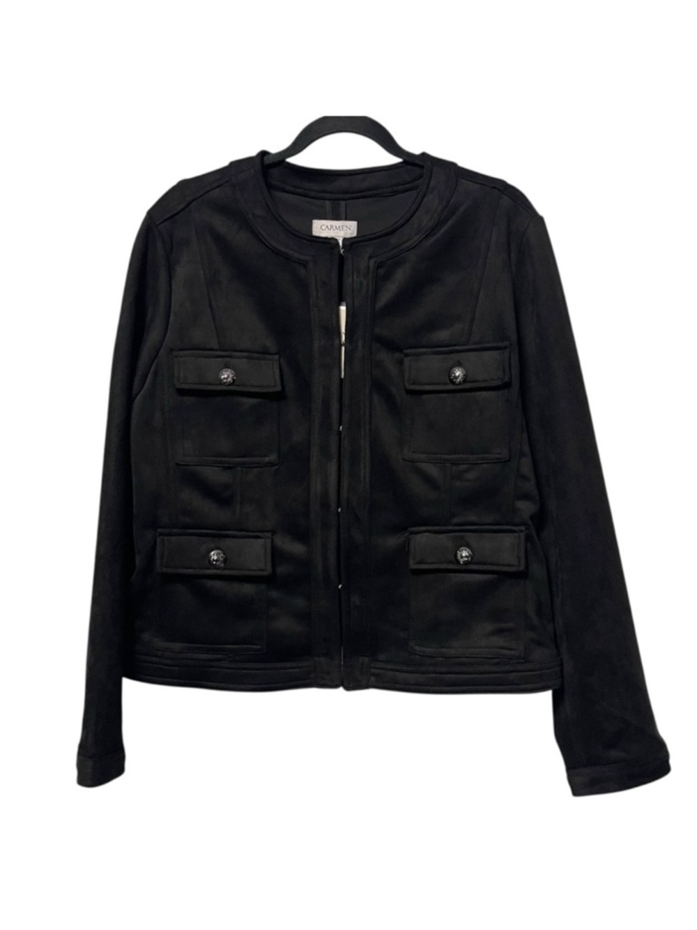 NWT CARMEN MARC VALVO Faux Suede Collarless Blazer Jacket XL